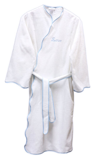 Terry Velour White Robe with Scalloped Trim